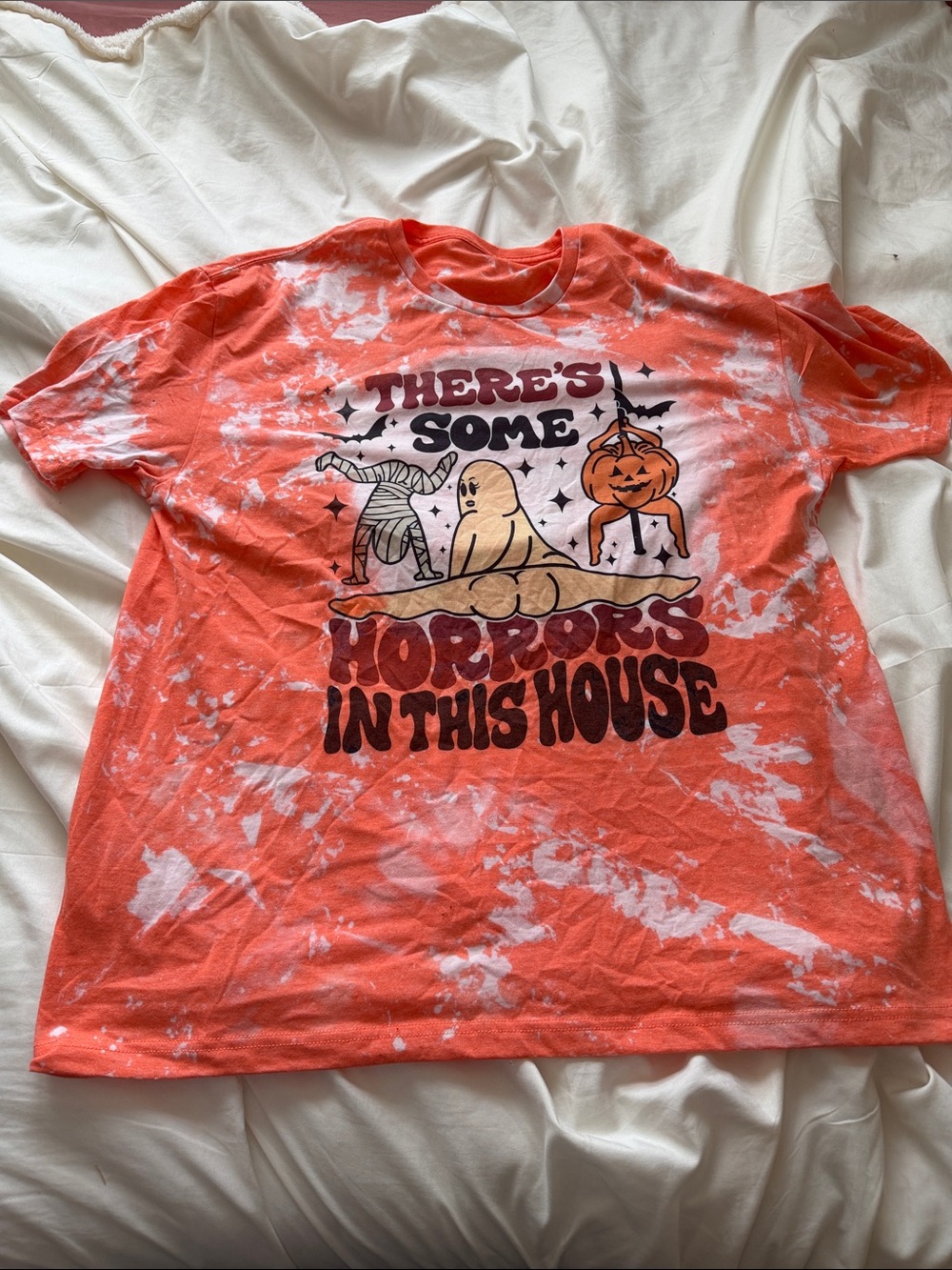 Halloween Graphic Tie-Dye Short Sleeve Tee - Orange
